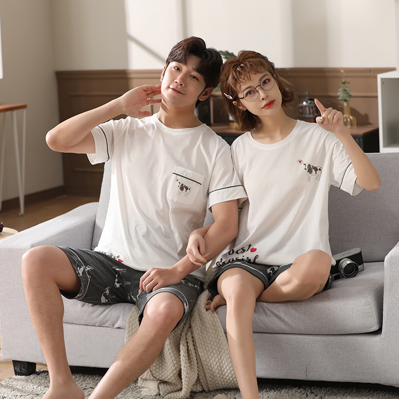Couple Nightgown woman 2021 new Han edition summer thin cotton short - sleeved shorts home suit male