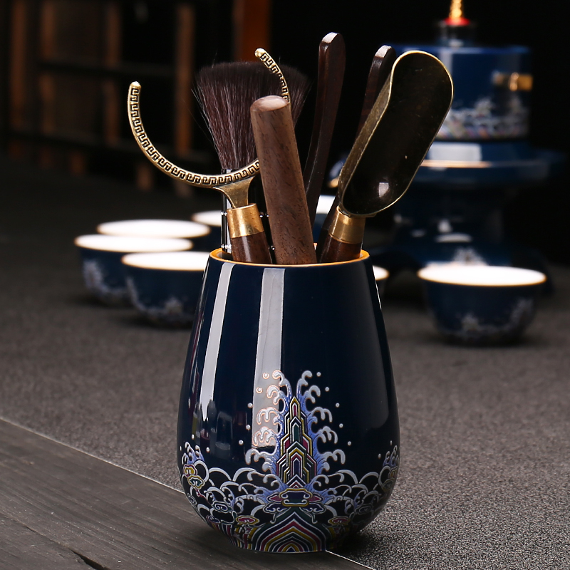 Golden waves of high - grade kung fu tea set ceramic household contracted lazy half automatic tea ware cups
