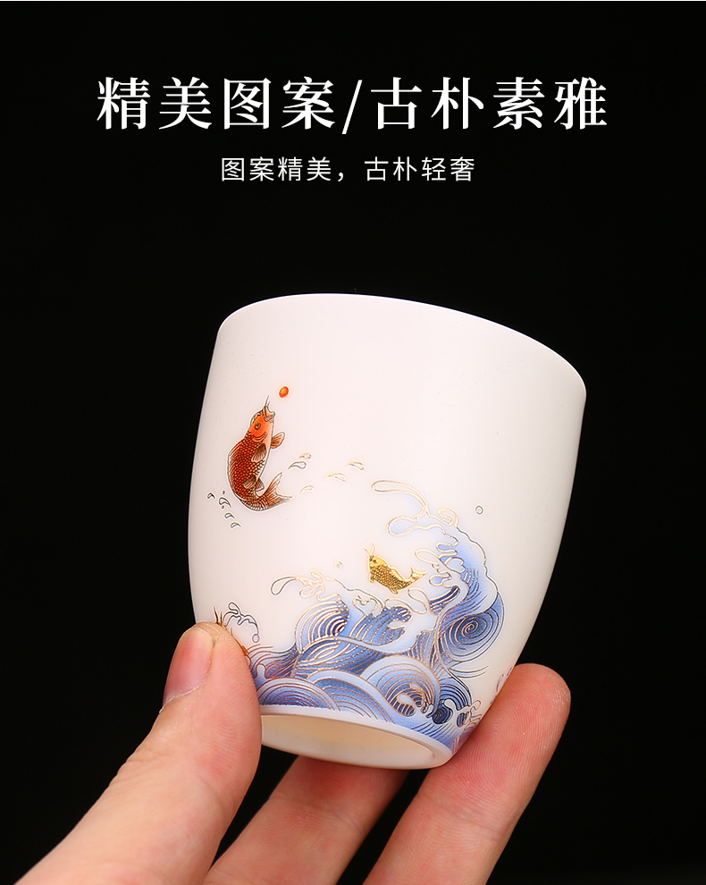 Manual suet jade porcelain tea cups white porcelain sample tea cup individual cup single CPU single master cup kung fu tea set