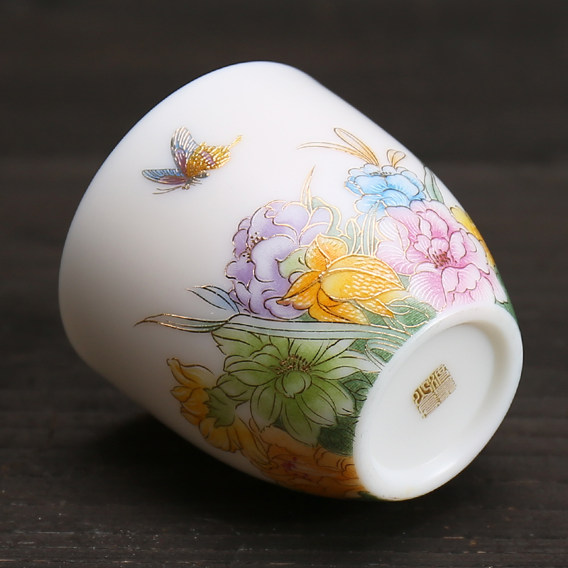 Suet jade master cup single cup tea gold, kung fu tea set ceramic bowl with hand - made sample tea cup white porcelain cups