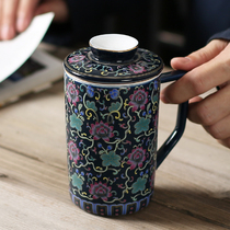 Enamel tea cup ceramic office cup tea water separation tea cup with cover household mug