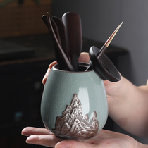 Black sandalwood Gongfu Tea Accessories Tea Clip Tea Knife Tea Needle Ceramic Tea Dao 6 Gentleman Suit Tea Tweezers