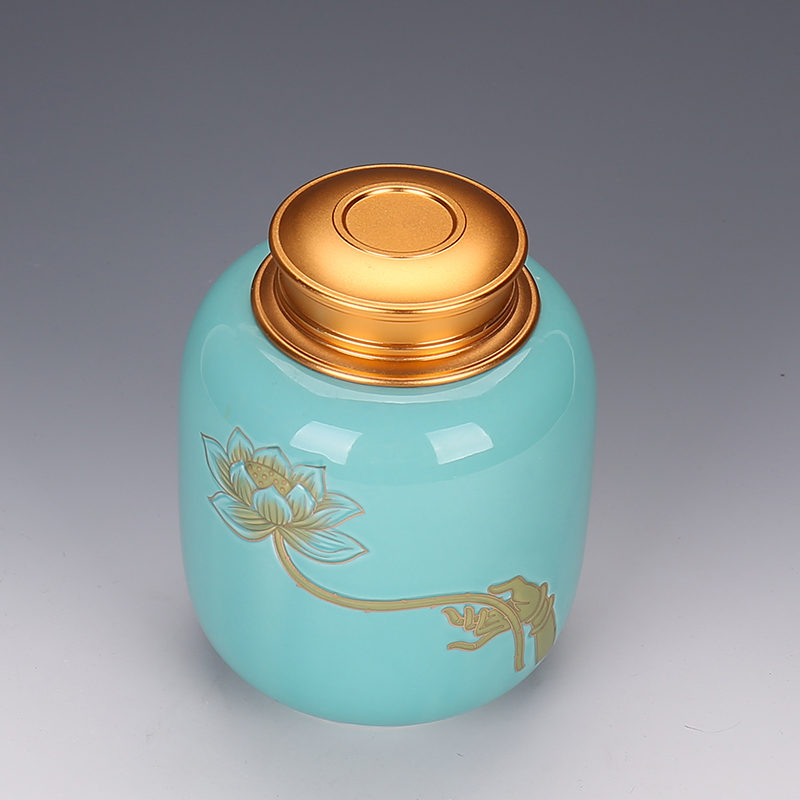 Devoted to inflammation celadon ceramic green tea pu - erh tea red seal pot metal caddy fixings cover large half jins of fresh tank