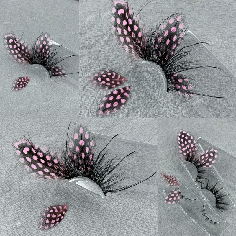 Pink Butterfly Wing False Eyelashes/Ready-To-Wear/Very Popular Butterfly Eye Makeup/Pink Polka Dots