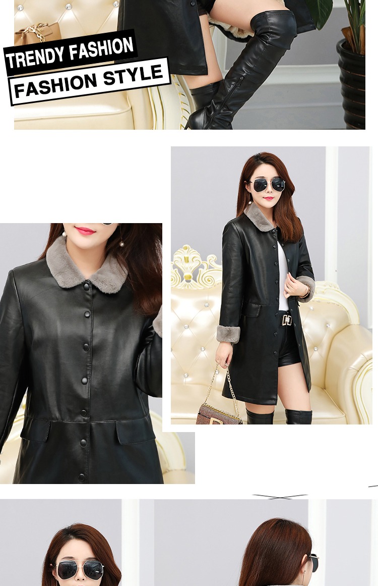 Da trung niên nữ dày cotton độn bông dài tay cộng với nhung mùa thu và mẫu mùa đông mẹ tải Hained pu da cỡ lớn áo khoác mỏng cho phụ nữ trung niên