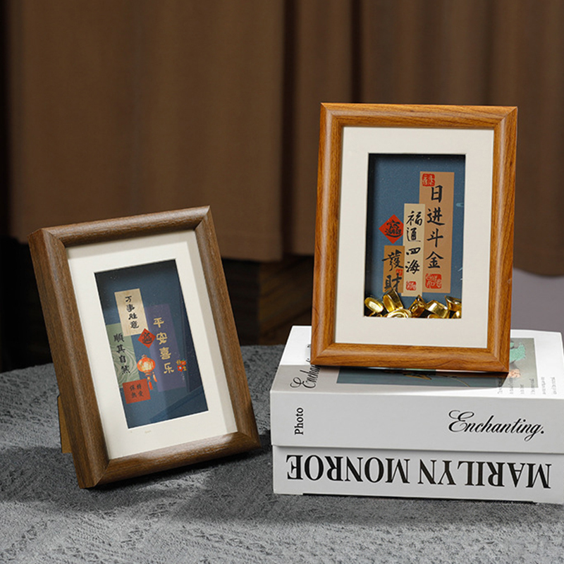 Solid Wood Hollow Photo Frame, High-End Wooden Photo Display Stand, Desktop Calligraphy and Painting Frame, Framed Cultural and Creative Gift Frame