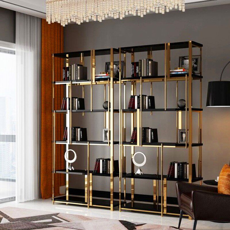 Light and luxurious stainless steel shelve Nordic Living room Modern minimalist Bookshelf office Partition Shelves Bookcase