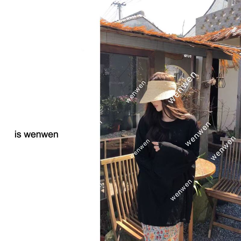 【Wen】Spring Vibe 2026 Spring New Style Cool Round Neck Slightly Sheer Lazy Blouse Top Ys1220