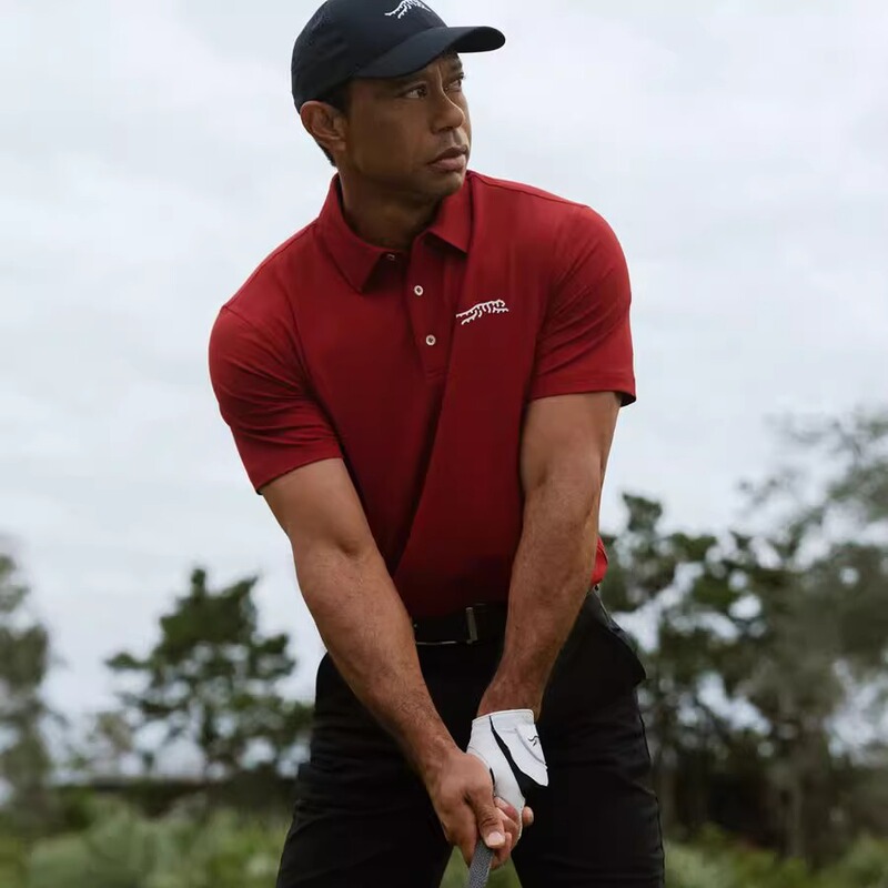 25Ss American Style Quick-Drying Men's Icon Polo Tiger Woods Golf Short-Sleeved T-Shirt Red Polo Shirt