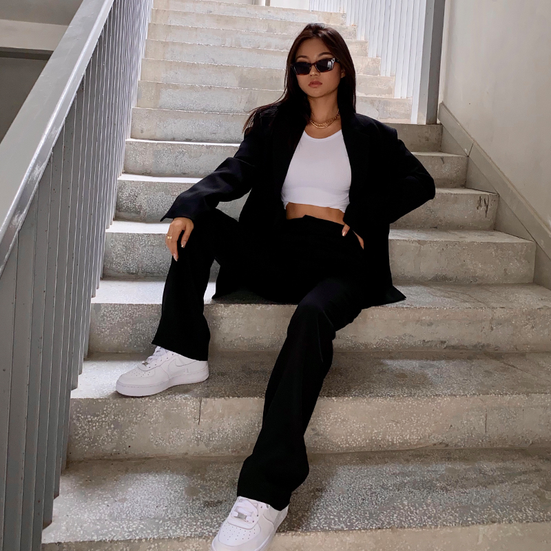 Luna October new pin vintage pants in Fashionable straight tumble high waist drag slim pants woman