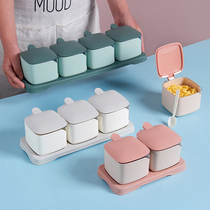 Glass salt tank with lid kitchen seasoning jar chicken essence seasoning box bottle modern simple with handle high-end moisture-proof