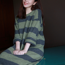 (Xodgz custom) stunning and gentle coexist green wide striped pure cashmere dress