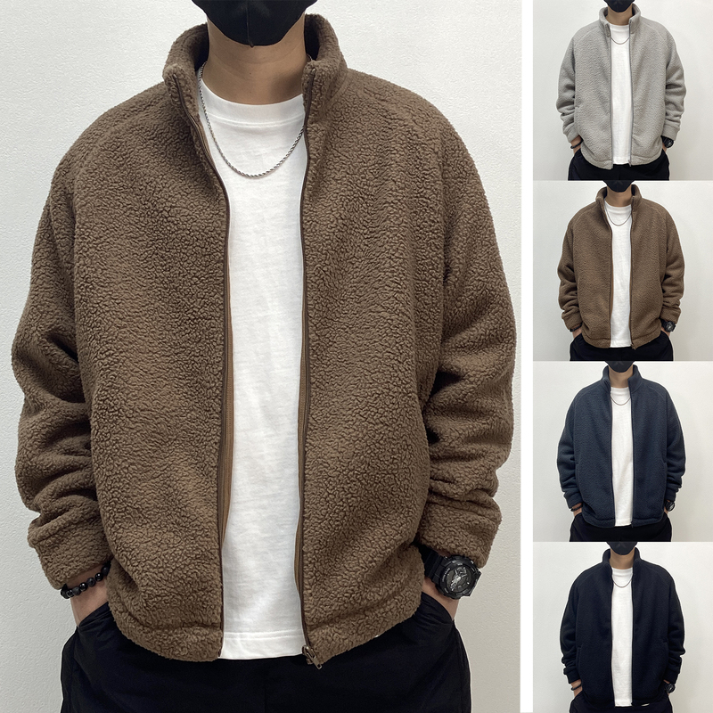 Autumn and Winter Men's Imitation Lamb Fleece Thickened Stand-Up Collar Zipper Cardigan Jacket Casual Loose Warm Clothing Jacket Autumn and Winter Men's Imitation Lamb Fleece Thickened Stand-Up Collar Zipper Cardigan Jacket Casual Loose Warm Clothing Jacket