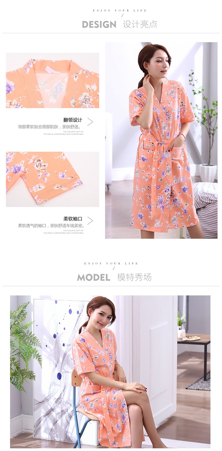 Naimao áo ngủ dài nữ mùa hè áo choàng cotton ngắn tay trung niên mẹ trung niên yukata bông ngủ - Night Robe đồ ngủ lụa