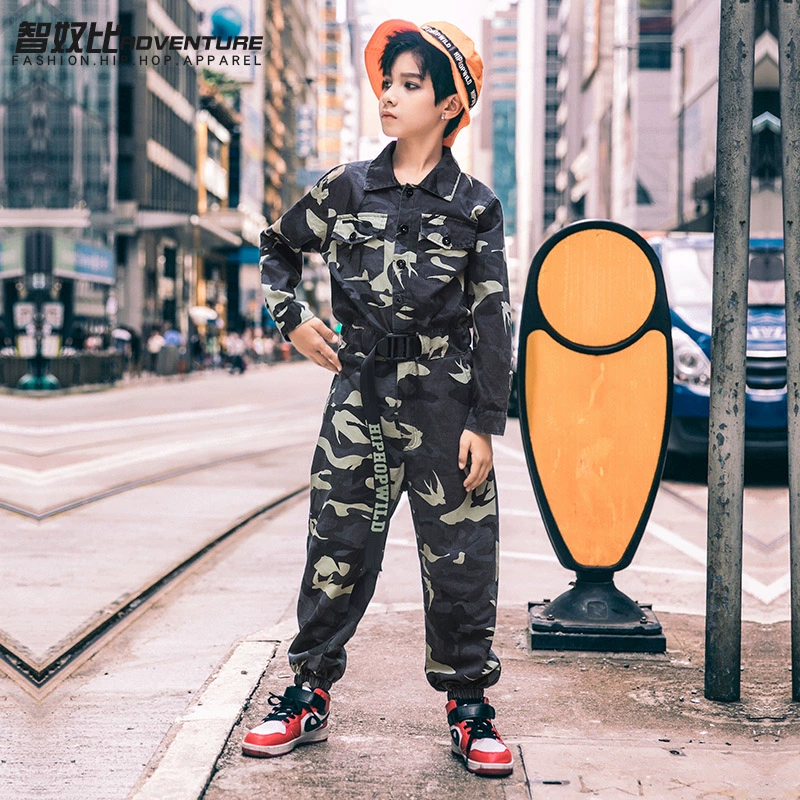 Bé trai hip-hop hip-hop trang phục trẻ em ngụy trang phù hợp với biểu diễn quần áo hiphop biểu diễn trẻ em phù hợp với thủy triều mùa thu - Trang phục