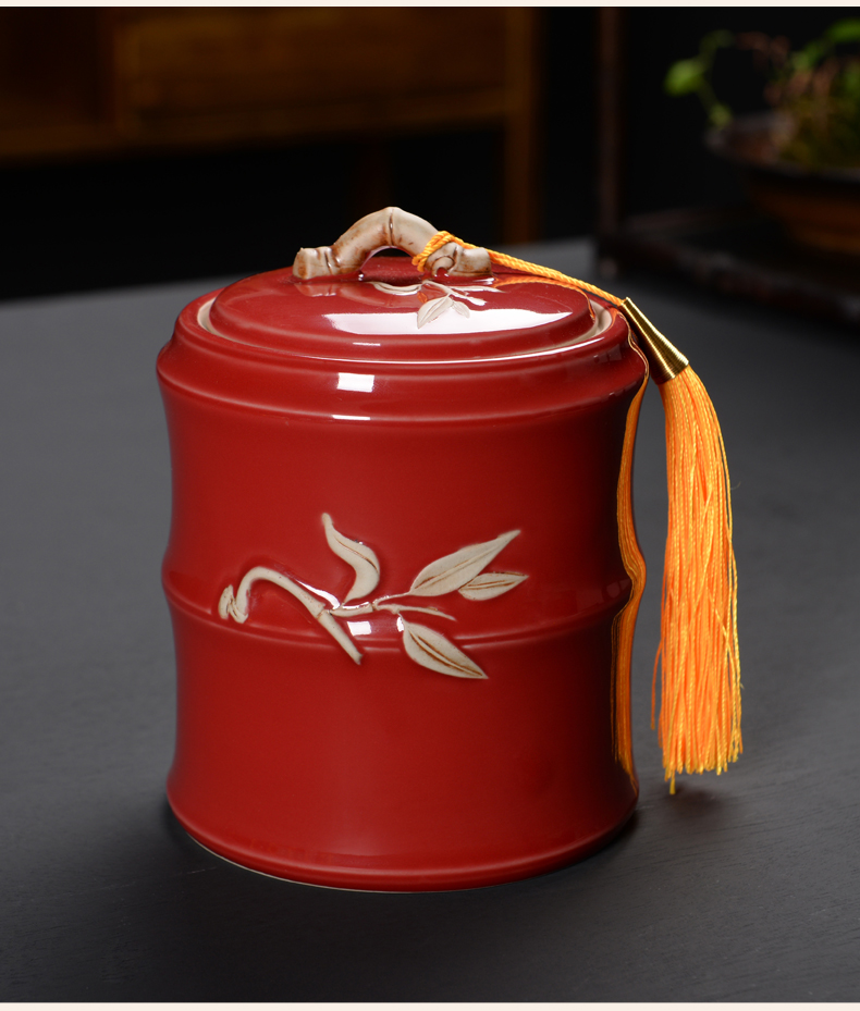 Your up sealing ceramic tea caddy fixings box travel warehouse storage tank pu 'er tea as cans of red glaze tea POTS
