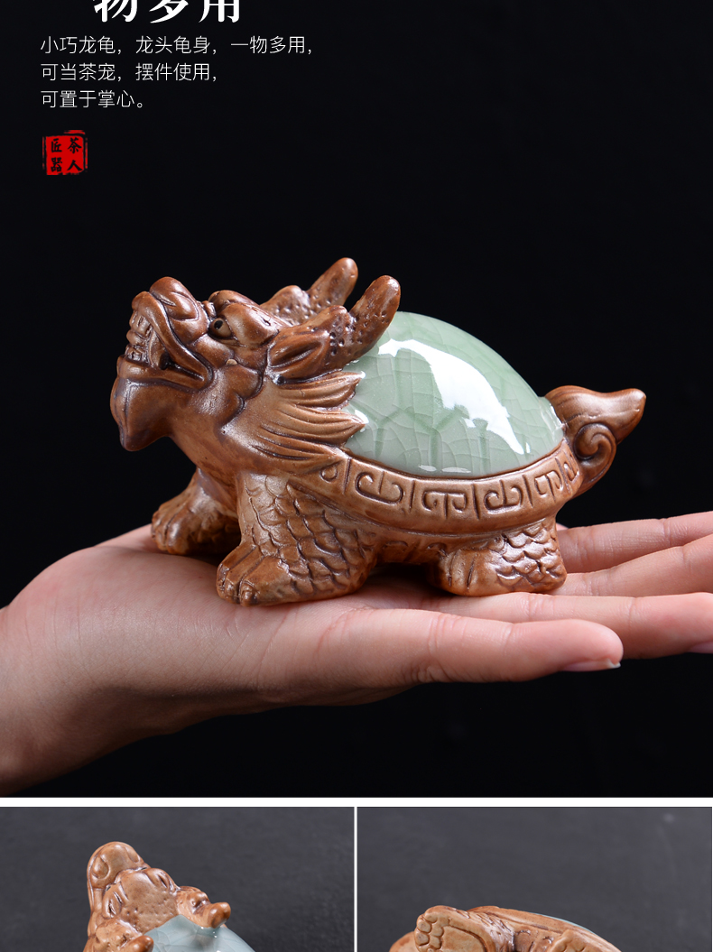 Elder brother up on pet furnishing articles dragon turtle tea play day powder green your up ceramic tea with parts YangHuBi shelf