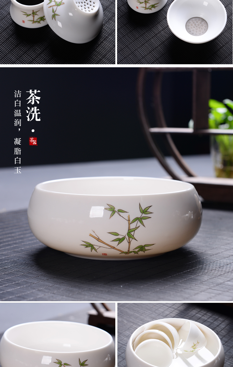 Fujian macros ceramic suet jade white porcelain kung fu tea set home home office of a complete set of tureen ultimately responds mercifully tea pot