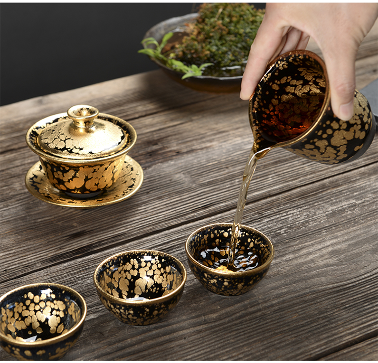 Coppering. As question light silver tea set suit oil droplets iron tire of a complete set of kung fu ceramic household tureen sterling silver cup teapot