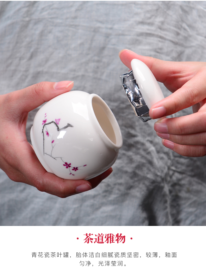 Blue and white porcelain tea pot ceramic small mini portable travel sealed as cans receives moistureproof box storage tanks