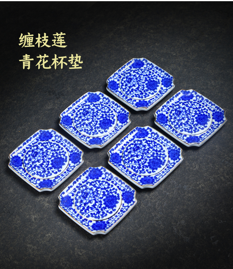 Blue and white porcelain coarse pottery teacup pad small butterfly saucer insulation pad bearing cup pot pot pad kung fu tea tea accessories