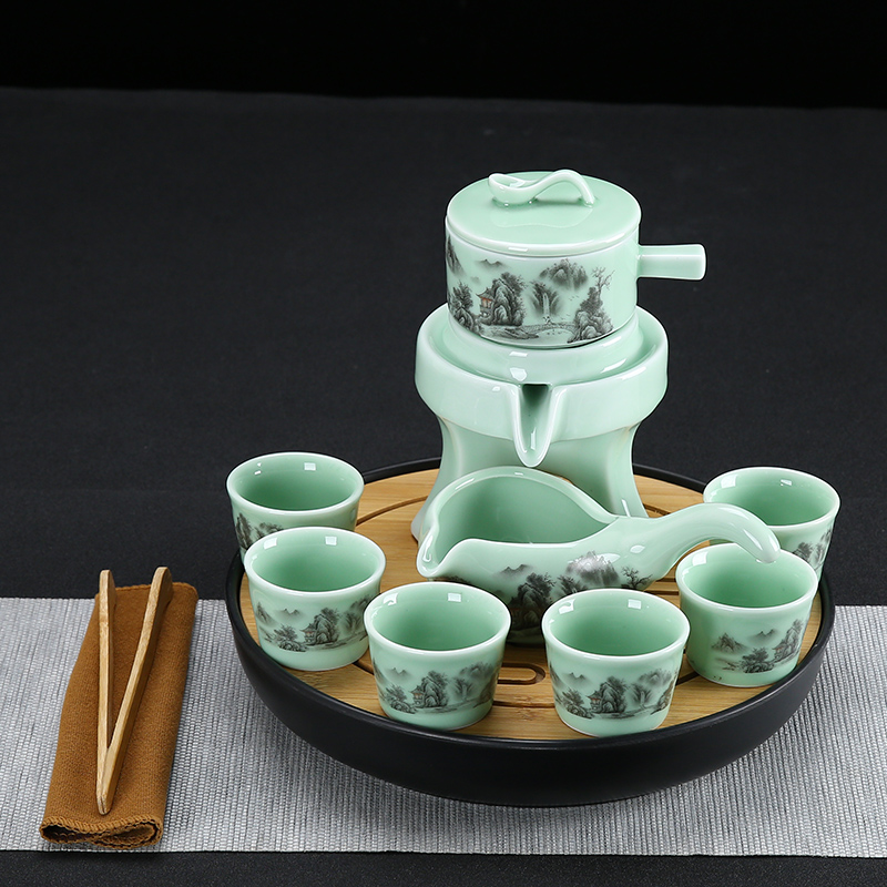 Stone mill half automatic kung fu tea set household contracted celadon ceramic teapot teacup lazy people make tea