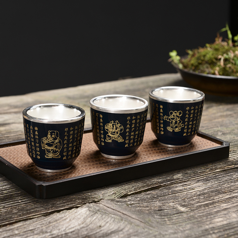 Silver cup Silver 999 ceramic cups peony kung fu tea set bladder tasted Silver gilding master cup sample tea cup, small cup