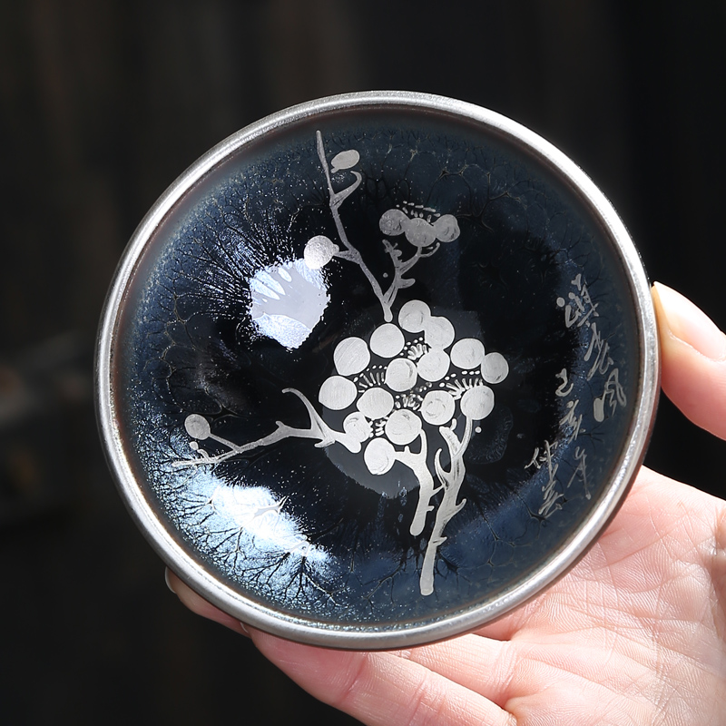 Sterling silver checking painting lamp cup to build kilns jianyang built one master cup oil droplets TuHao baihua ceramic kung fu tea cups