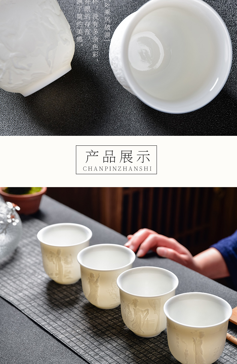 Dehua suet jade white porcelain cups clear painting master cup eight longfeng tea cups from the lamp cup