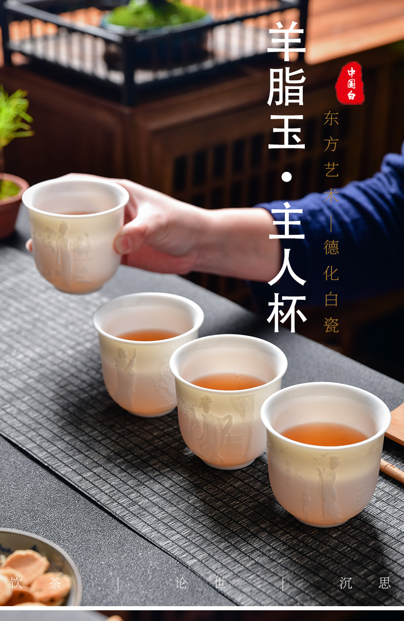 Dehua suet jade white porcelain cups clear painting master cup eight longfeng tea cups from the lamp cup