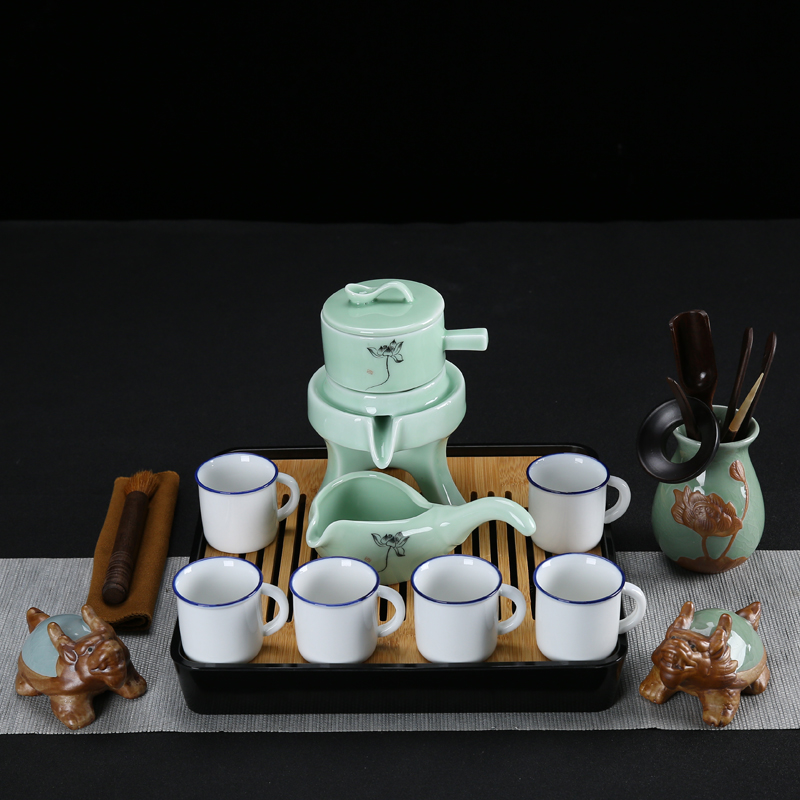 Celadon automatically make tea tea set household of lazy people prevent hot teapot teacup tea tea tray tea accessories