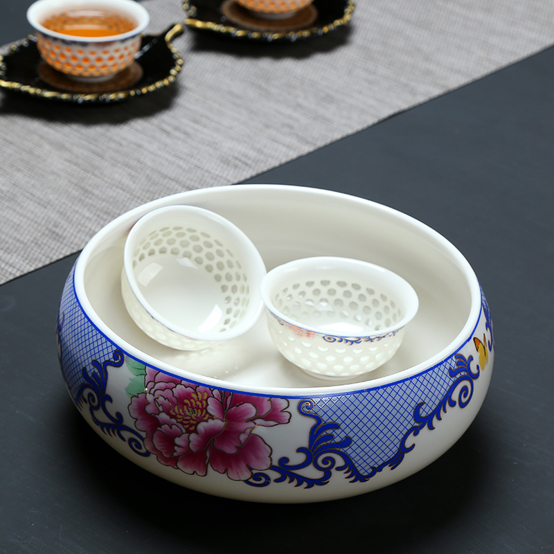 Blue and white porcelain tea set exquisite honeycomb hollow ceramic kung fu tea set tea service parts honeycomb teapot teacup