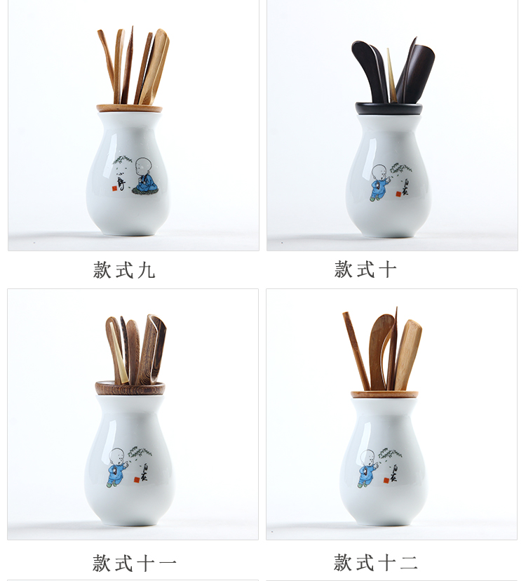 Blue and white porcelain tea six gentleman 's portfolio bamboo ChaZhen ChaGa) tea spoon tea tray accessories kung fu tea set
