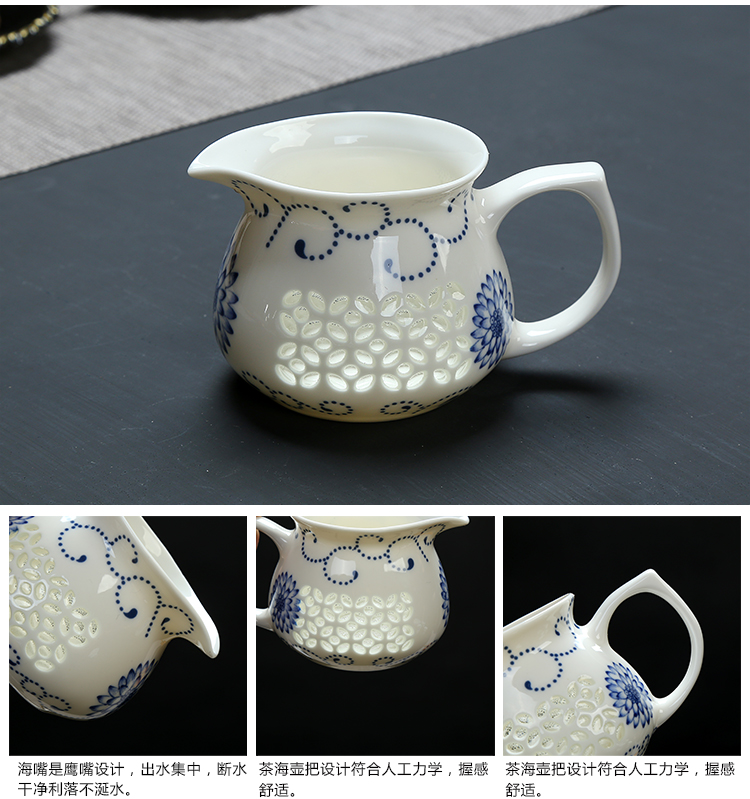 Blue and white porcelain tea set exquisite honeycomb hollow ceramic kung fu tea set tea service parts honeycomb teapot teacup