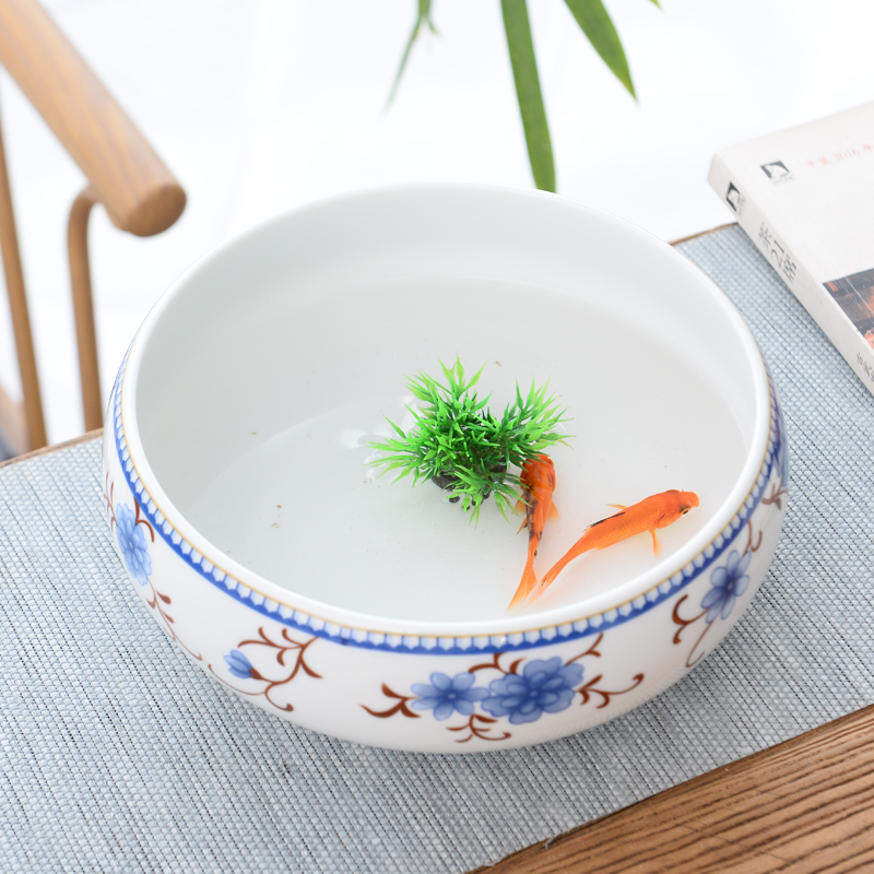 Tea to wash to the ceramic writing brush washer of blue and white porcelain bowl with kung fu Tea pot dishes cup refers to flower pot cultivation Tea accessories