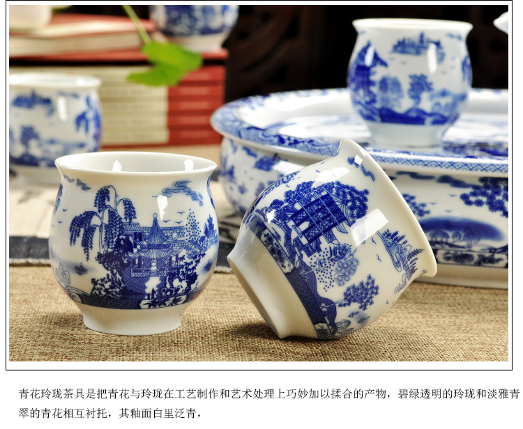 Fujian macros tea set ceramic prevent hot double CPU kung fu tea cup Chinese blue and white porcelain teapot household contracted