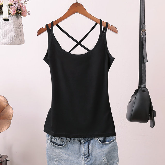 Summer outer wear ice silk thin section modal cross beautiful back camisole female inner wear self-cultivation bottoming shirt black