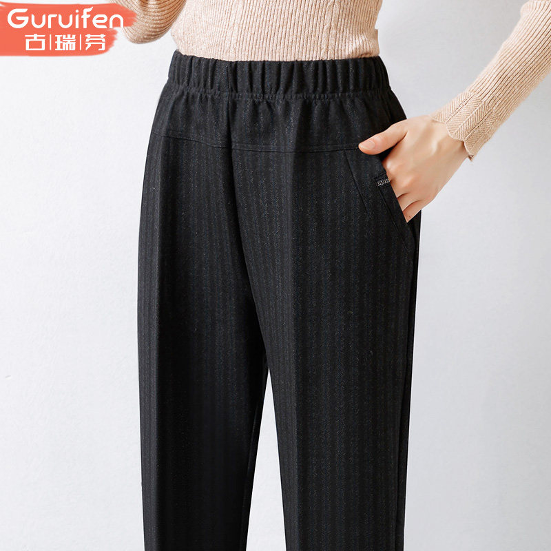 Middle-aged and elderly women's pants spring, autumn and winter loose outer wear elastic waist mother-in-law old man trousers straight elastic thickening mother pants
