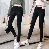 Spring and autumn leggings Female junior high school and high school students wear thin high stretch trousers elastic waist slim small feet black pants