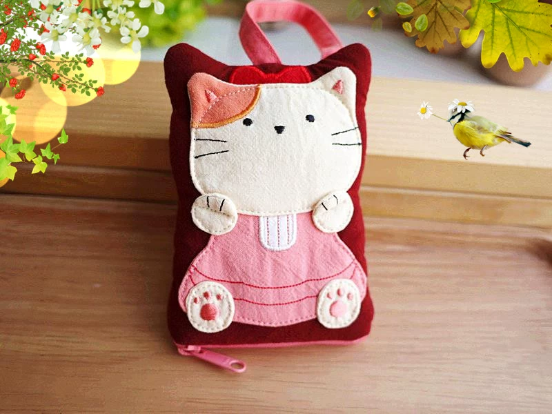 (Giải phóng mặt bằng) Nhật Bản minh họa Mèo bông dễ thương nữ thẻ túi xe chìa khóa túi ví tiền đám cưới với món quà tay ví móc chìa khóa nữ dễ thương