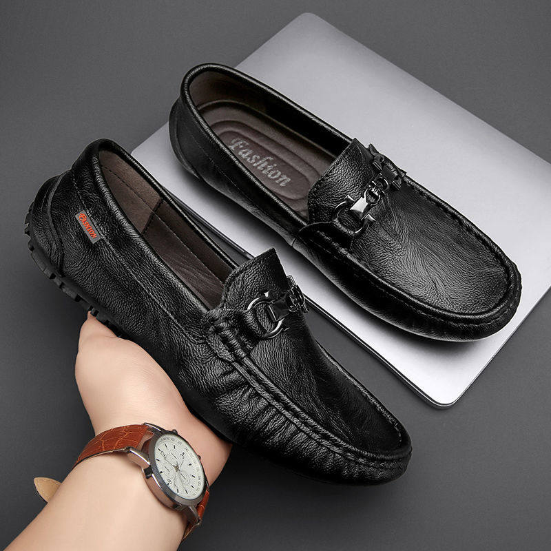 Men's shoes 2022 spring and autumn new British trend business breathable leather shoes casual lazy slip-on peas shoes