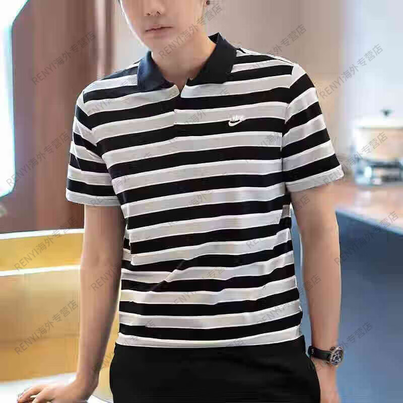 Nike Polo Shirt Short-Sleeved Lapel Summer Men's Casual Fitness Pure Cotton Embroidered Stripesd Training Top Sports T-Shirt