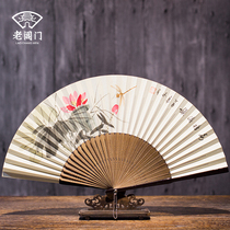 Old Changmen summer Chinese style hand-painted double-sided folding fan Silk womens classical ancient style fan Retro style gift fan