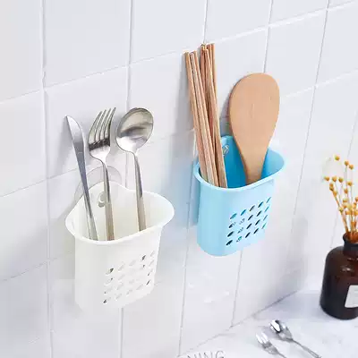 Suction cup tableware storage shelf Drain chopstick cage Wall-mounted corner small chopstick tube Sticky hook Spoon tube