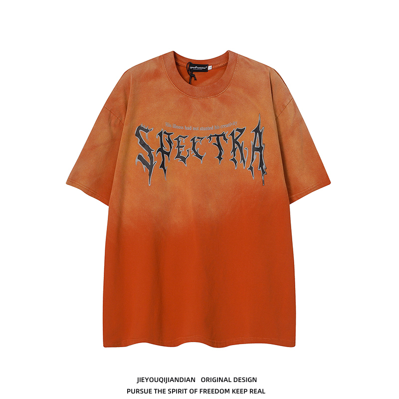 American Retro High Street Washed Gradient Color Letter Printed Short-Sleeved T-Shirt for Men and Women Summer Loose Casual Top Tee American Retro High Street Washed Gradient Color Letter Printed Short-Sleeved T-Shirt for Men and Women Summer Loose Casual Top Tee