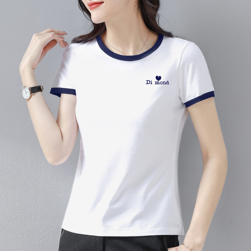 Round Neck Short-Sleeved T-Shirt for Women, Summer 2026 New High-End Pure Cotton Fashionable and Stylish Slim-Fit Casual Regular Shoulder Top