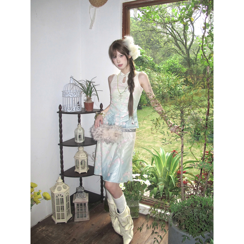 Bubble Pineapple Oil Retro Improved Cheongsam Women's Slim-Fit Vintage Dress Subculture Chinese Style Cheongsam Set Dress Bubble Pineapple Oil Retro Improved Cheongsam Women's Slim-Fit Vintage Dress Subculture Chinese Style Cheongsam Set Dress