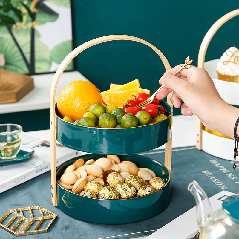 Double fruit bowl boreal Europe style living room household ceramics creative handle afternoon tea utensils dessert display shelf