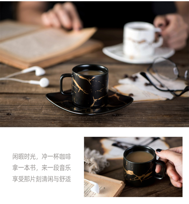 Nordic marble coffee cup suit household creative combination of up phnom penh small European - style key-2 luxury pottery afternoon tea cups and saucers