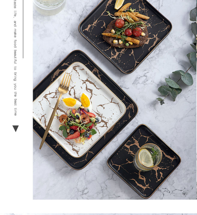 Creative ceramic plate household food dish flat rectangular plate of black beefsteak up phnom penh dish tableware portfolio